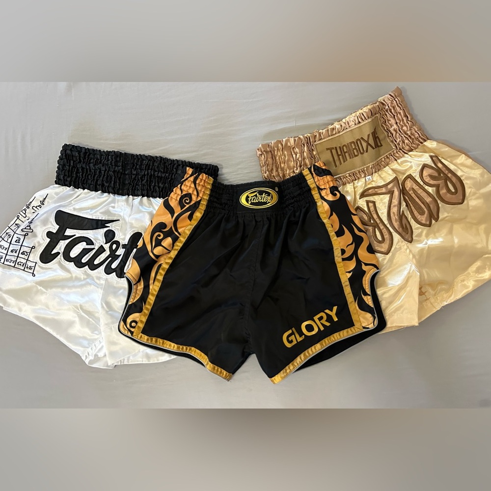 BUNDLE Muay Thai shorts black white brown Fairtex Thai boxing Med fit like Small